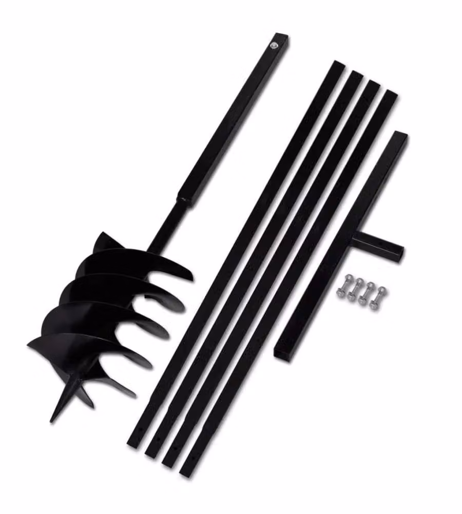 vidaXL Trapano da terra manuale con manico da 200 mm e tubo di prolunga in acciaio da 5 m, colore nero – 2