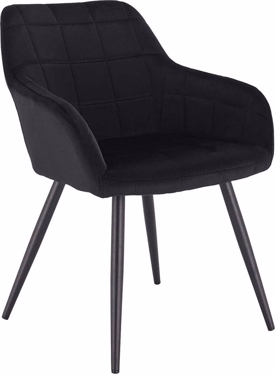 Sedia da pranzo Bolt Edge - Velluto nero - Con gambe nere - Altezza seduta 47cm - 1 pezzo