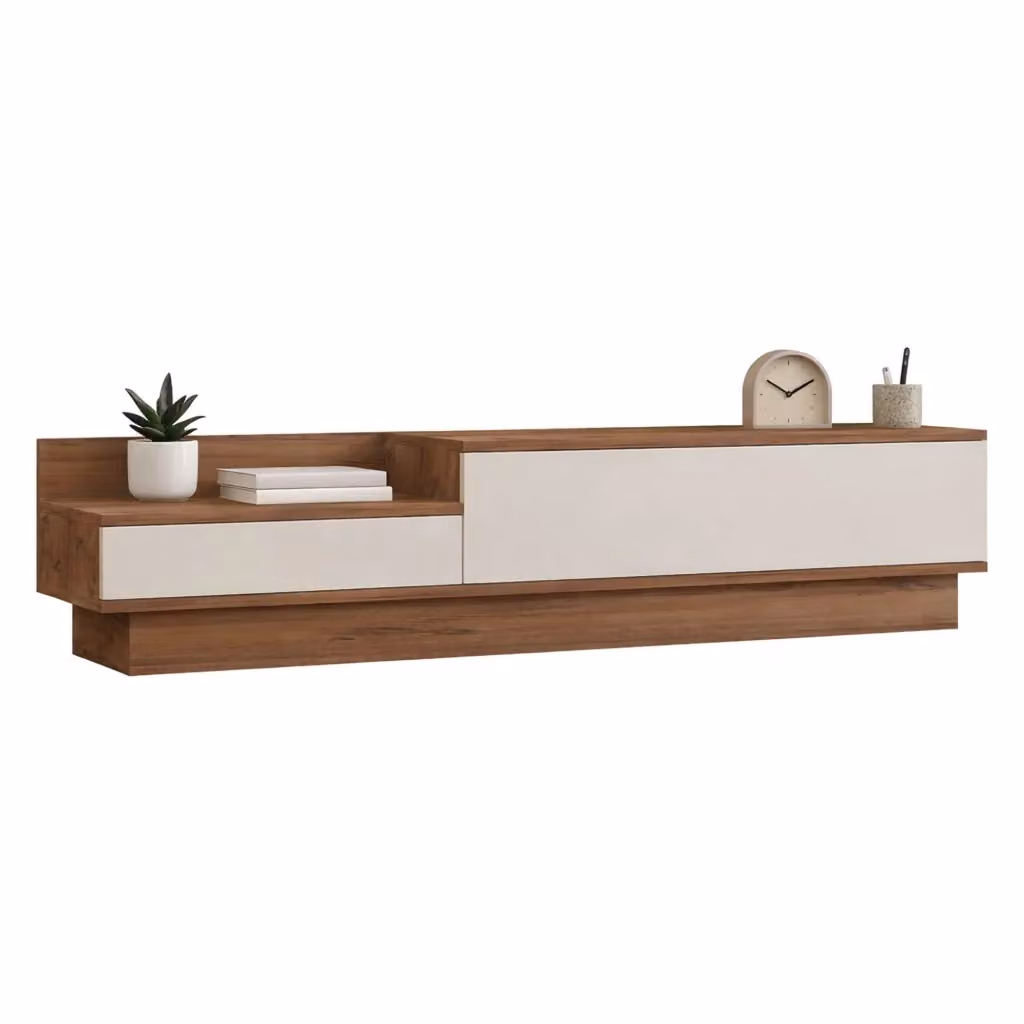 Mobile porta TV Persico DMORA con 2 ante, design moderno, colore bianco e legno rovere, L 160 cm x P 35 cm x H 35 cm – 2