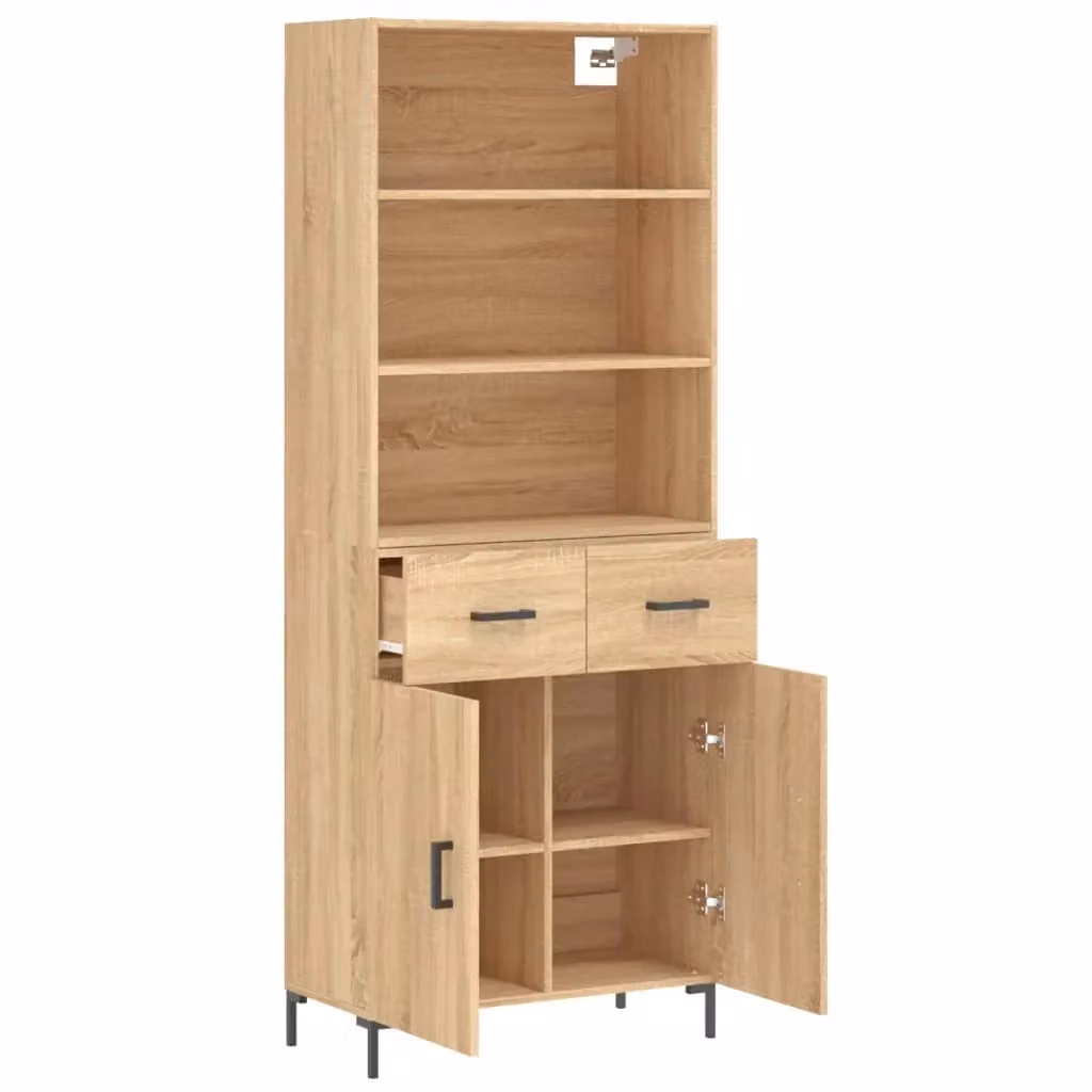 Buffet credenza con cassetti e ante in legno rovere Sonoma marrone per cucina e soggiorno H 69,5 x L 180 x P 34 cm – 2