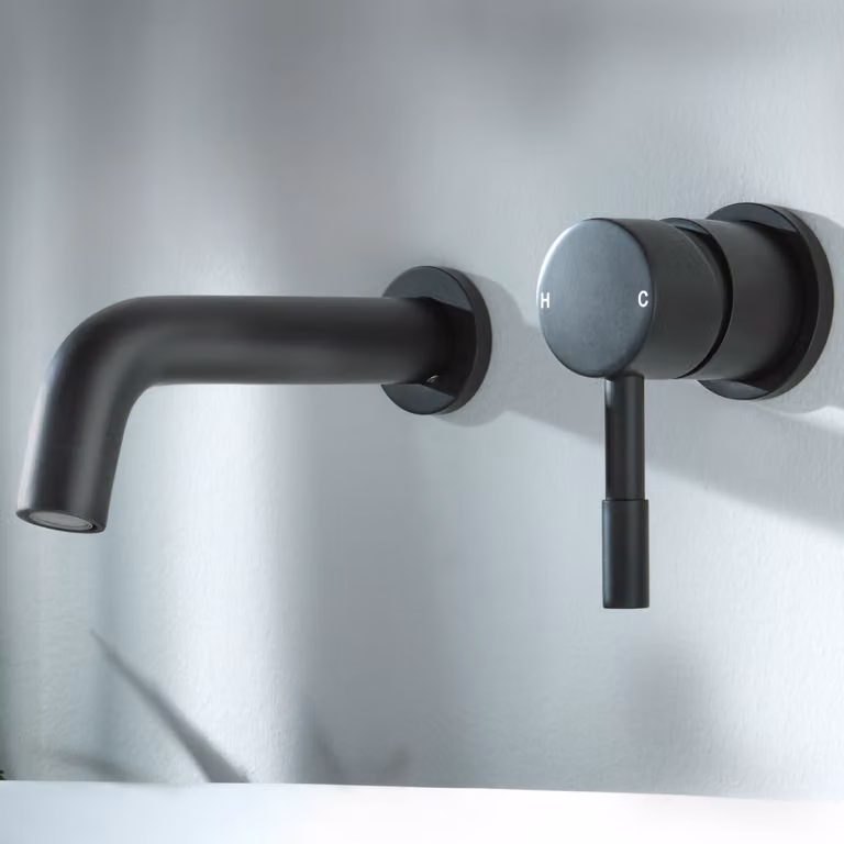 Rubinetto Lavabo a Parete Nero Opaco Miscelatore Nox
