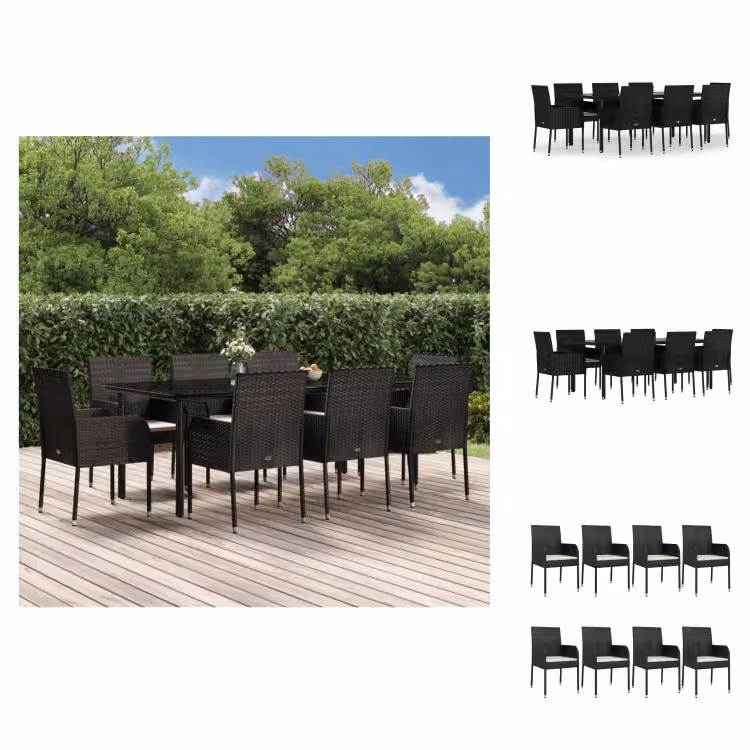 vidaXL set da pranzo da giardino 9 pezzi con cuscini in poly rattan nero - Set di mobili da giardino