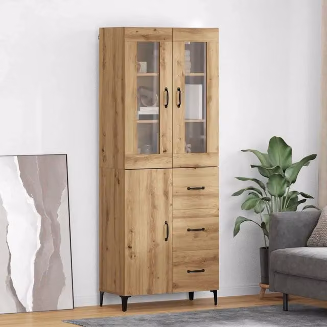Credenza moderna vidaXL in legno color rovere marrone, L: 69,5 cm, P: 34 cm, H: 180 cm