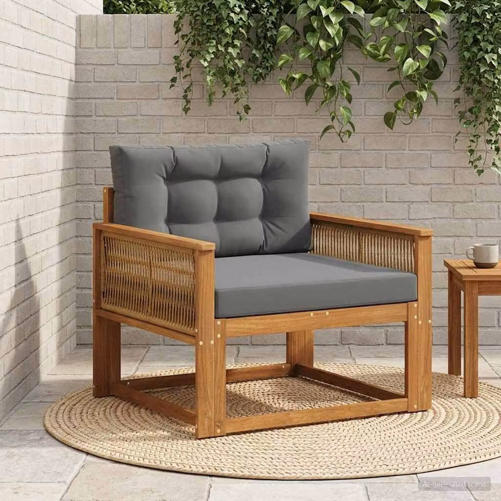 Divano centrale da esterno vidaXL in legno di acacia naturale con seduta in tessuto per giardino e terrazzo