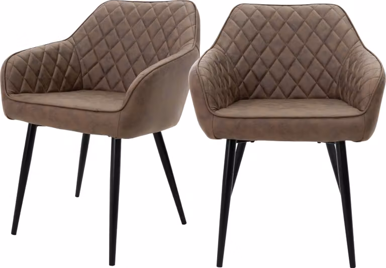 ML-Design set di 2 sedie da pranzo con braccioli e schienale, marrone, sedia da cucina con rivestimento in Pelle finta, sedia imbottita con gambe in metallo