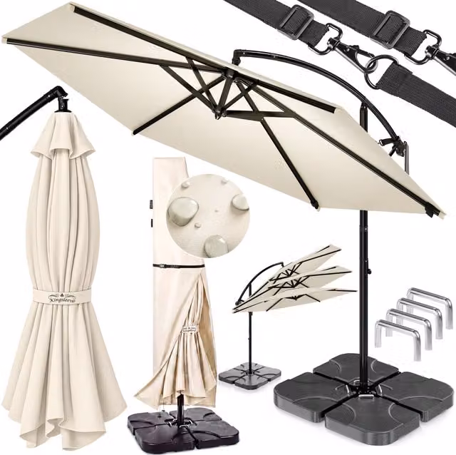 Ombrellone a braccio Casaria® beige 350 cm con struttura in acciaio inossidabile e poliestere UPF 80+ e set completo di 4 pesi e copertura protettiva
