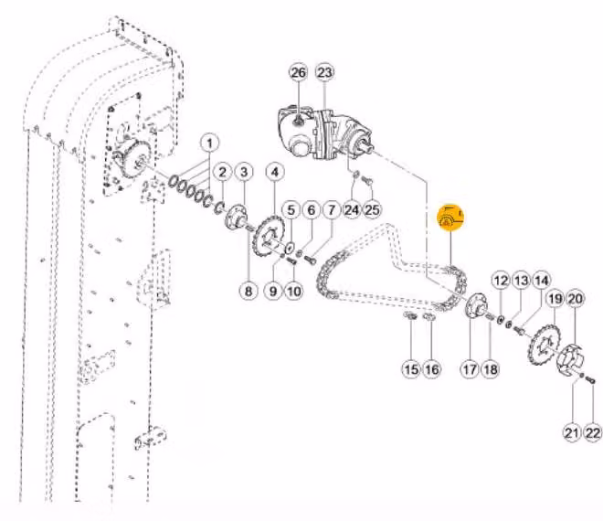 18038640 – Catena a rulli per il sistema di riempimento del cereale Claas – 88 maglie – Sganciata
