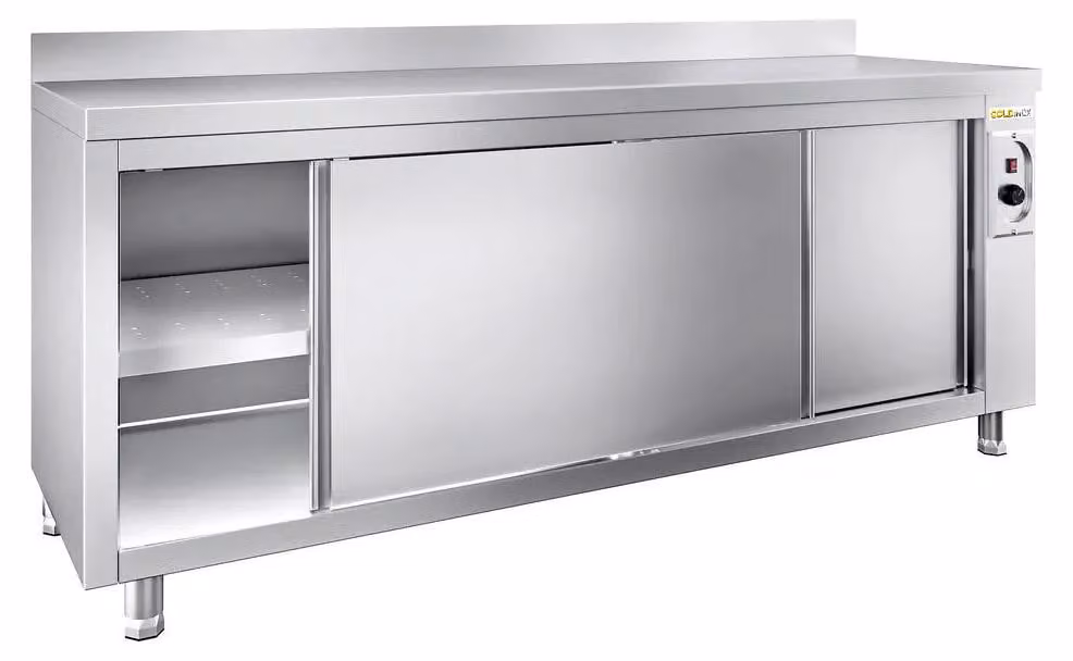 Mobile riscaldato in acciaio inossidabile, modello PREMIUM - GOLDINOX, dimensioni 1800x600 mm