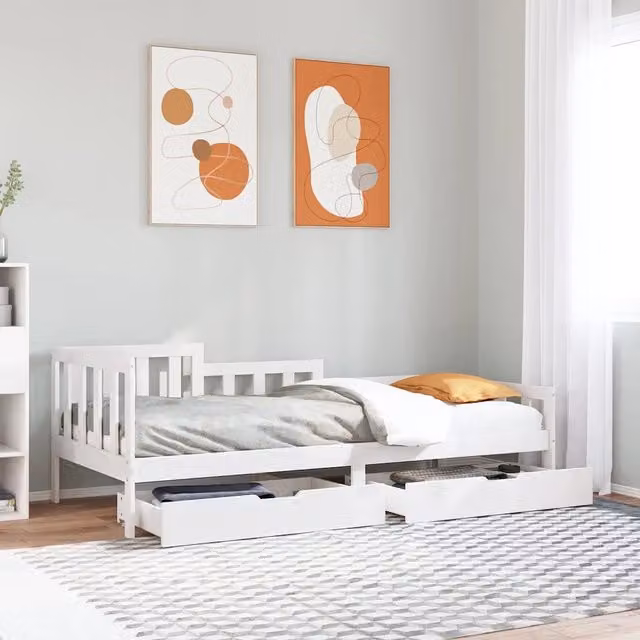 Dormeuse con cassetti vidaXL in legno massello di pino bianco stile rustico L/P/H: 200 x 90 x 68,5 cm