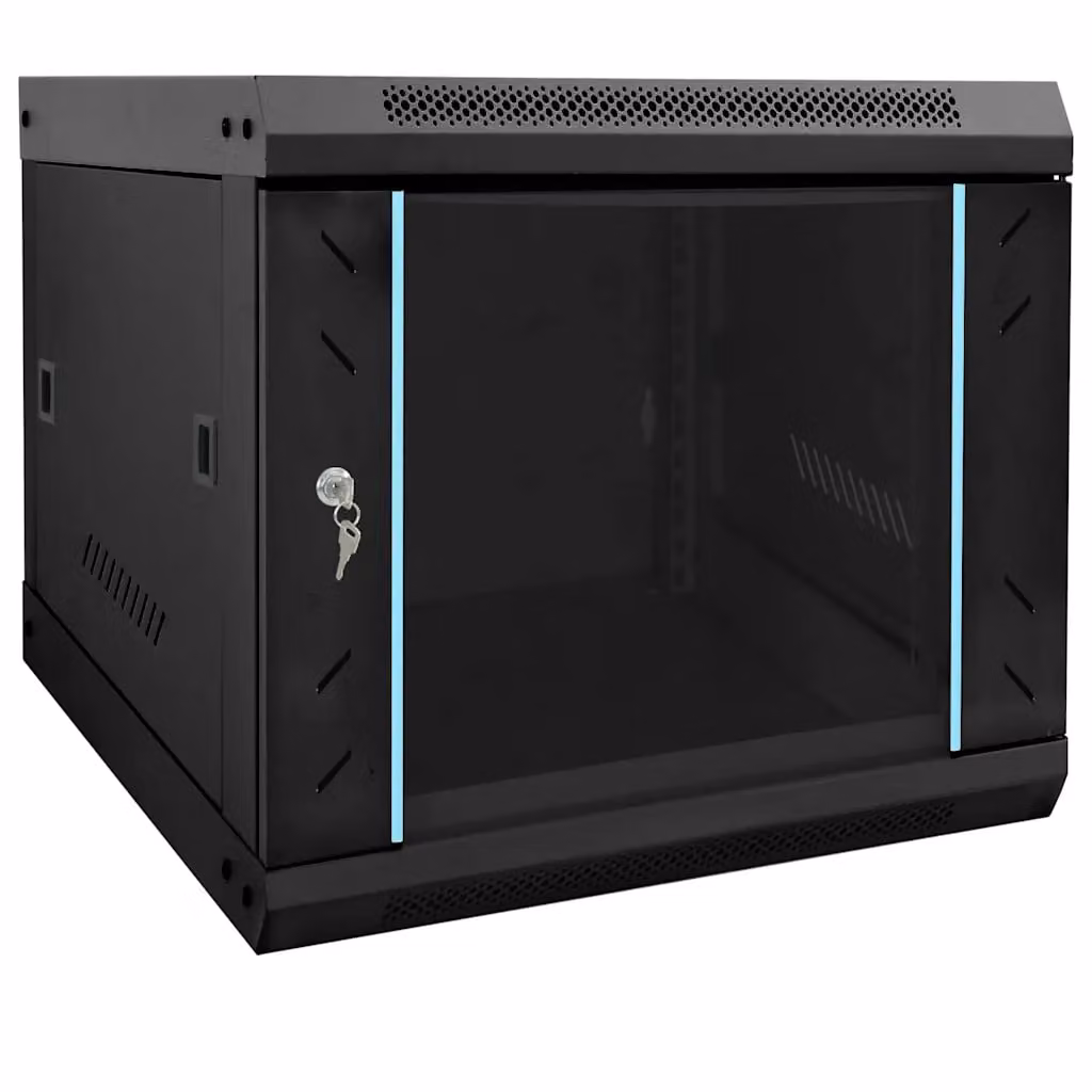 Armadietto da parete vidaXL in stile industriale nero con ante in vetro e ripiani interni, L: 53 cm, P: 60 cm, H: 45 cm