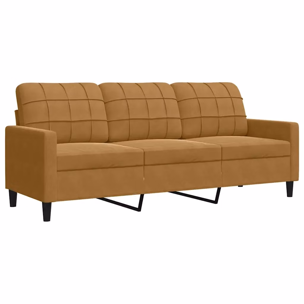Divano moderno a 3 posti vidaXL in velluto marrone con struttura in metallo per il tuo soggiorno L: 197 cm, P: 80 cm, H: 77 cm – 2