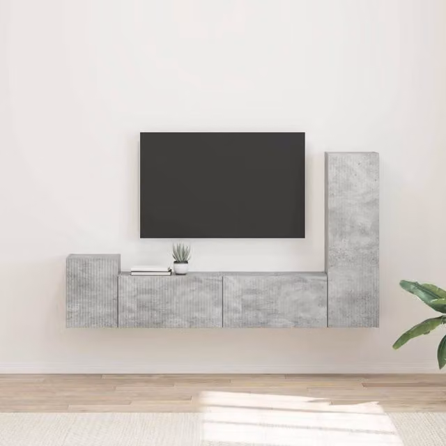 Set mobile TV 4 pz-Credenza per TV Grigio cemento Legno multistrato 217711