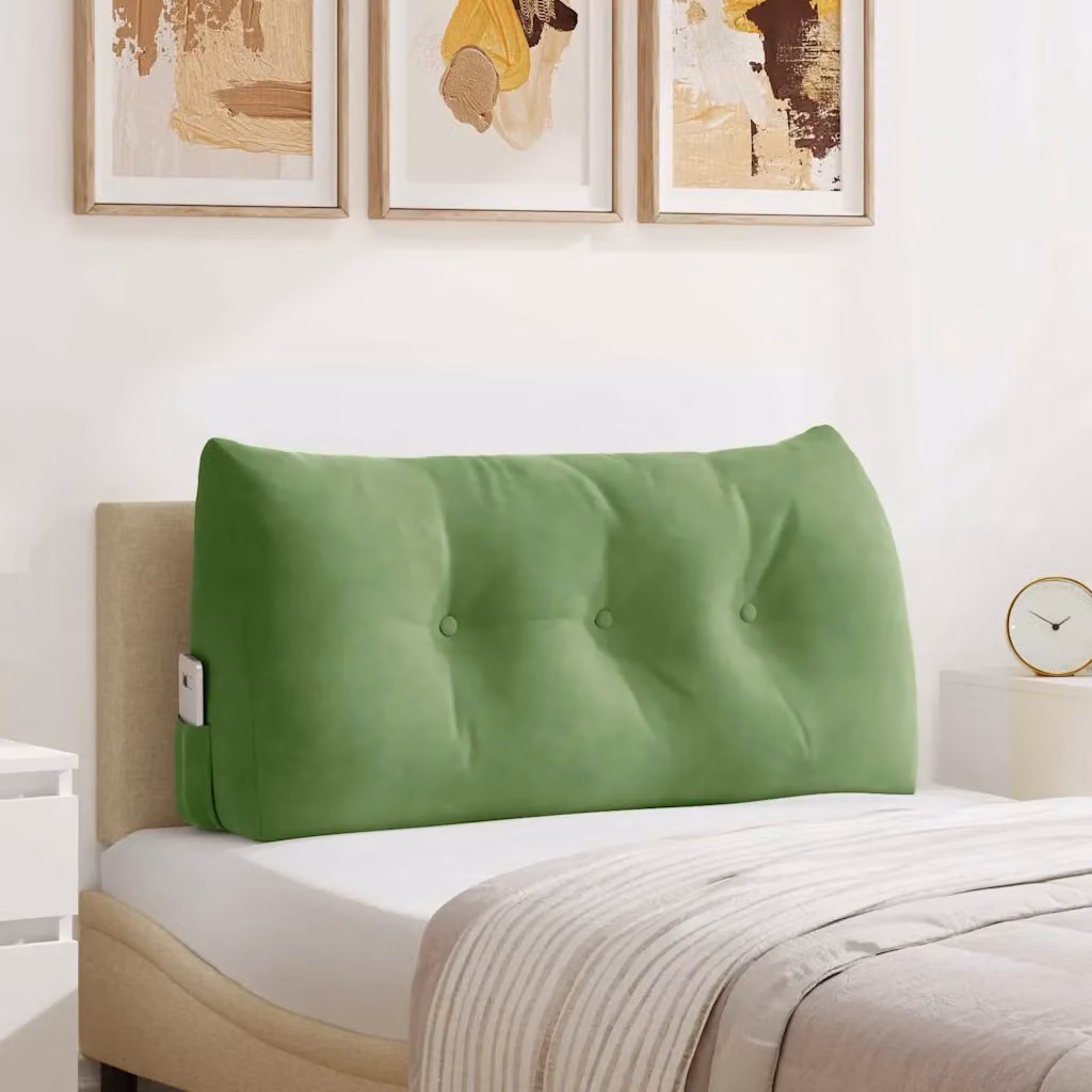 Cuscino per schiena a cuneo vidaXL in velluto verde chiaro con rivestimento rimovibile L 100 x P 24 x H 50 cm
