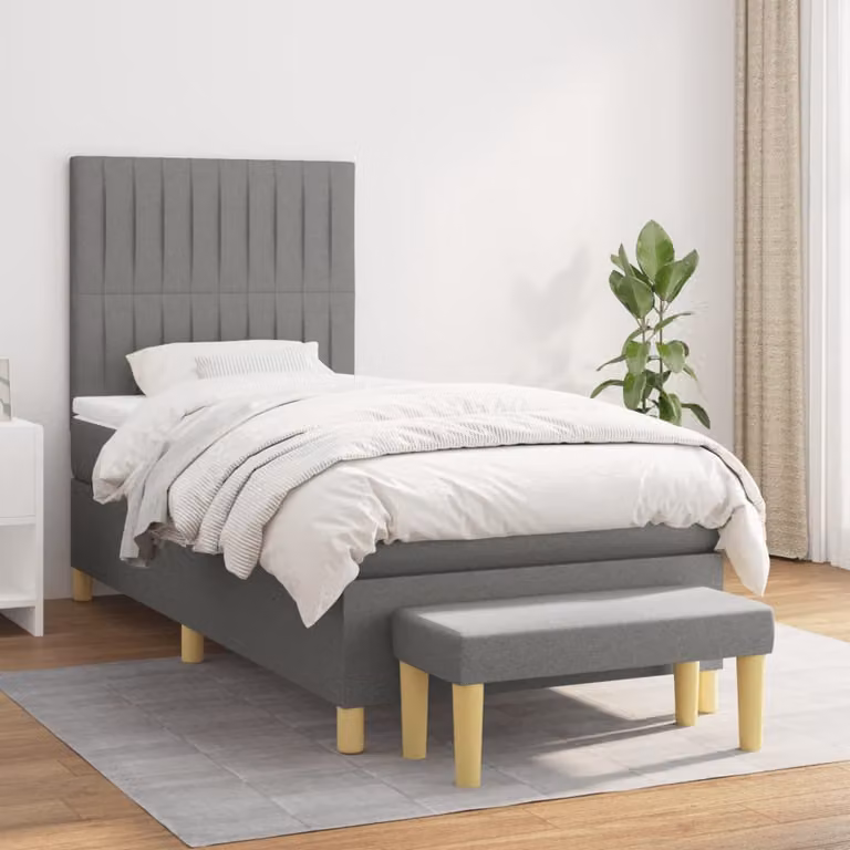 vidaXL Giroletto a Molle Ibrido con Materasso in Tessuto Grigio e Bianco L/P/H: 200 x 100 x 128 cm