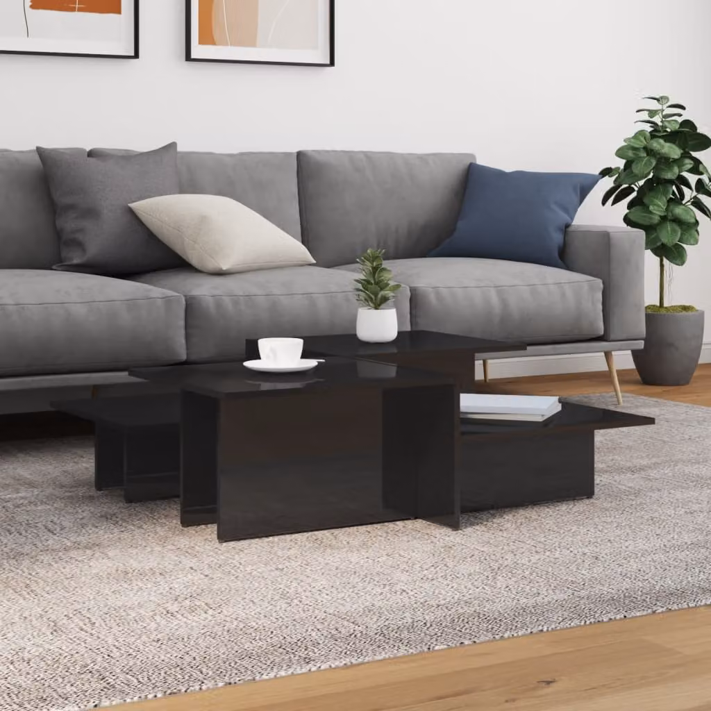 Set di 2 tavolini da salotto vidaXL in legno composito nero lucido con design moderno e forma rettangolare