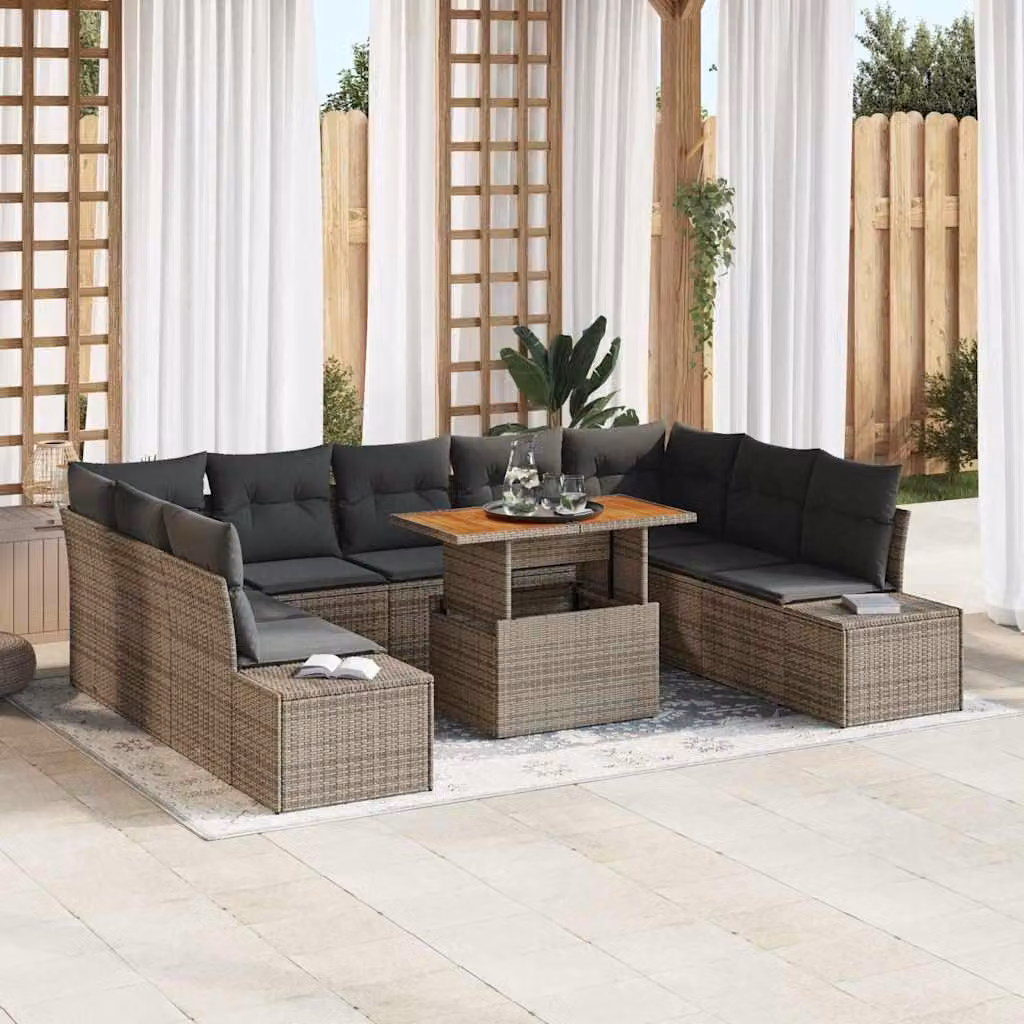 Maison Exclusive - Set da giardino composto da 10 pezzi, divano, colore grigio, realizzato in rattan sintetico
