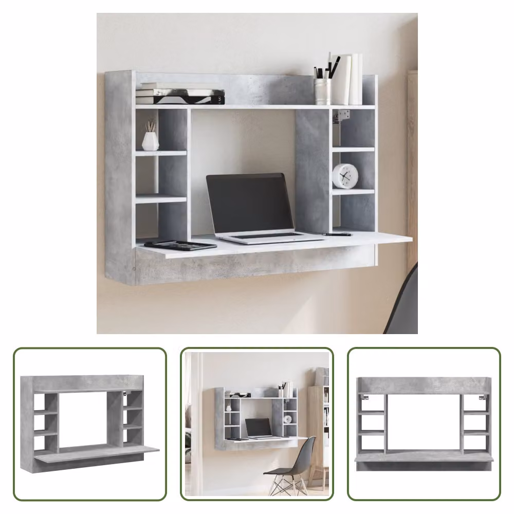The Living Store scrivania a muro grigio cemento 105x48x75 cm materiale legno