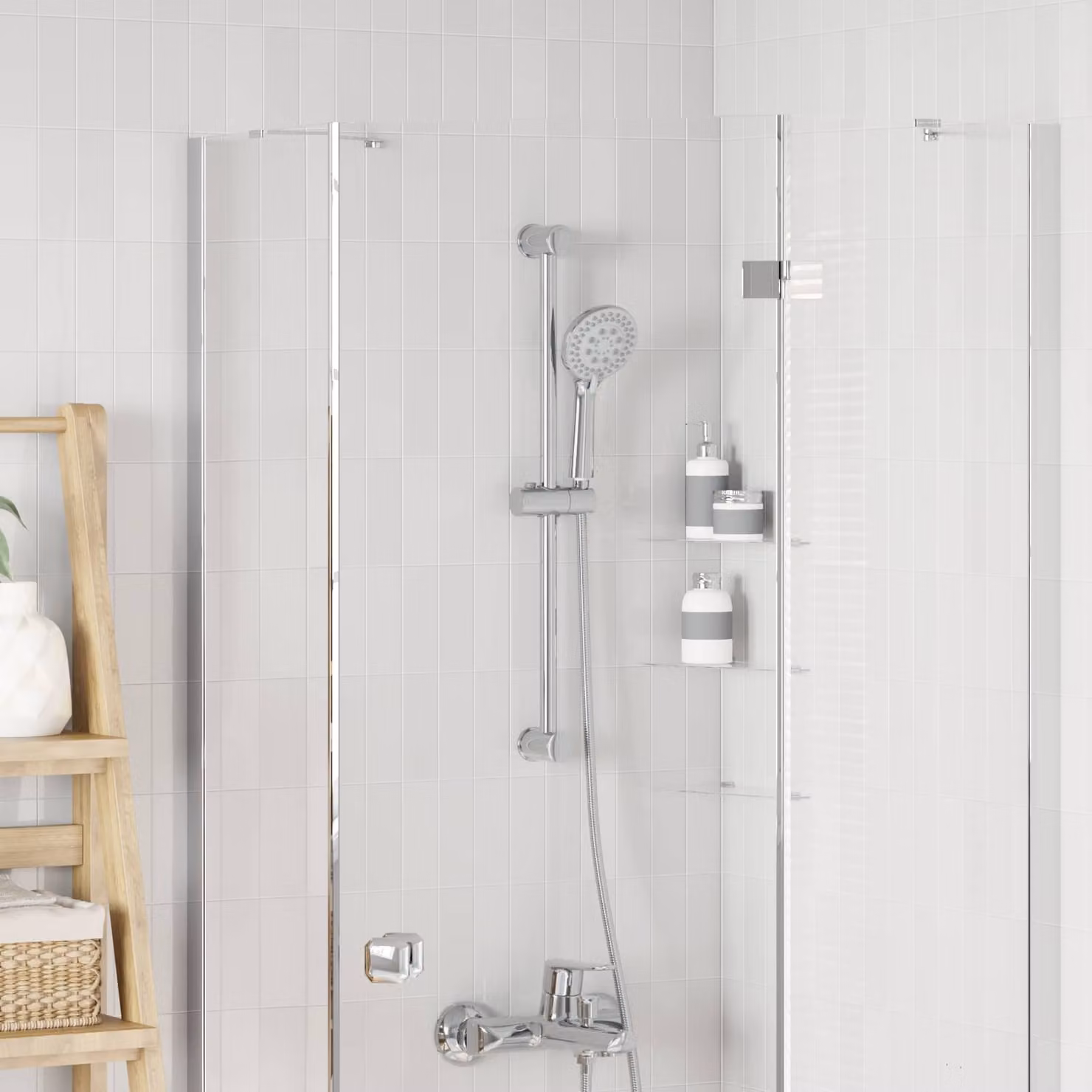 Supporto per testa di doccia vidaXL in acciaio inox cromato argento con altezza regolabile 70 cm