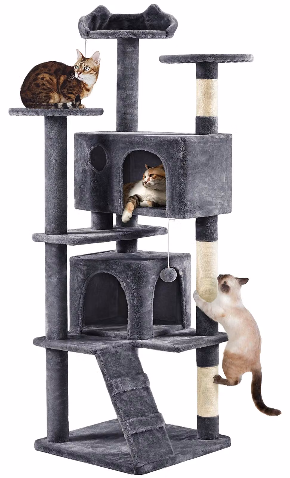 Yaheetech, albero per gatti alto 178 cm, robusto, con 2 rifugi, color grigio scuro