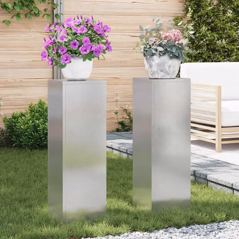 vidaXL Supporto per piante 2 pz Argento 24 x 24 x 75 cm Acciaio Inox