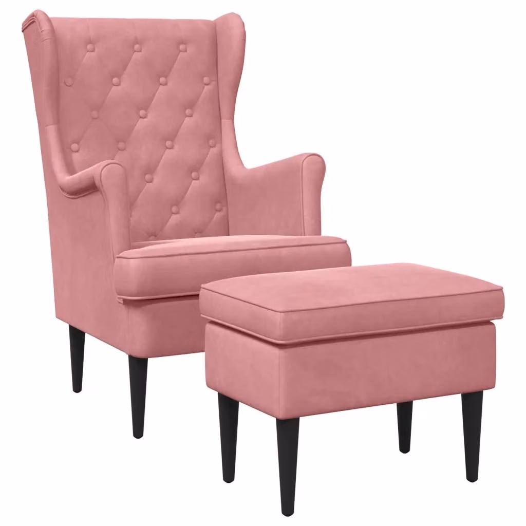 Set di Poltrona con Ottoman vidaXL in Velluto Rosa per Soggiorno con Braccioli e Struttura in Legno di Gomma – 2