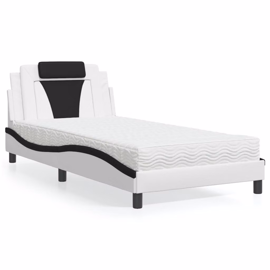 Letto Viana vidaXL con Materasso in Similpelle Bianco e Nero L/P/H: 100 x 200 cm