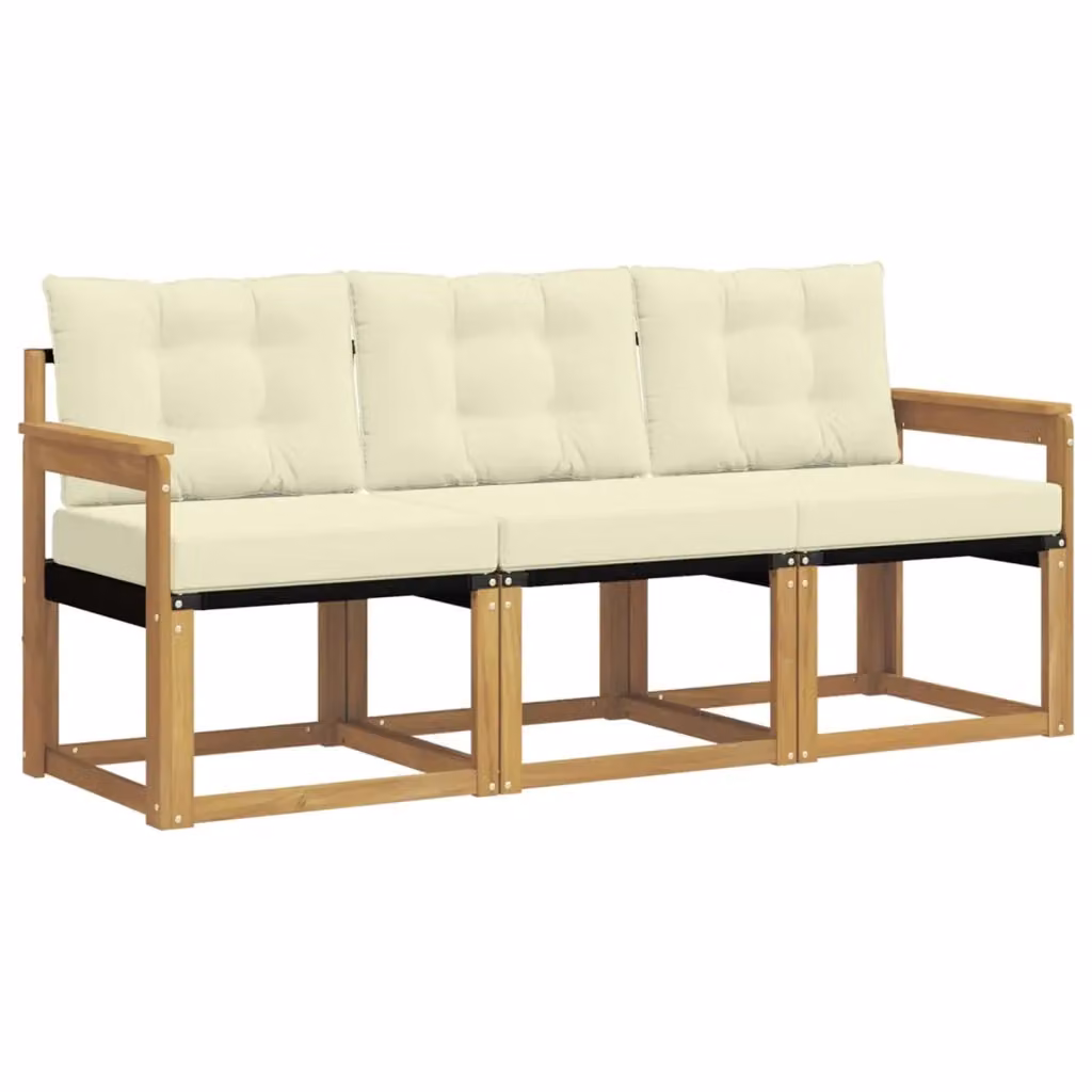 Set di divani da esterno 3 posti vidaXL in legno di acacia con cuscini bianchi e beige