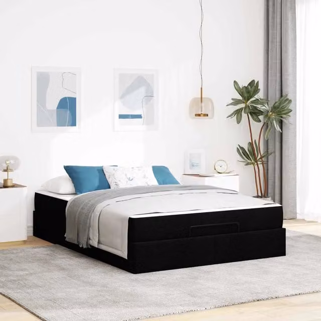Letto con struttura imbottita e materasso in schiuma vidaXL, colore nero, L: 160 cm, P: 200 cm, H: 203 cm