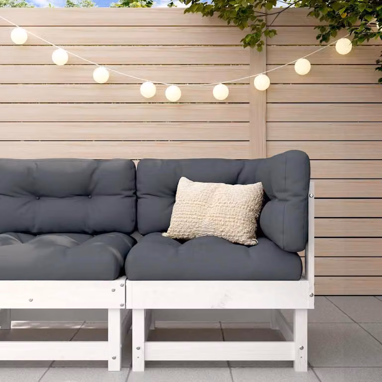 vidaXL Divano Angolare da Esterno in Legno di Pino con Cuscini Imbottiti Disponibile in Bianco, Antracite o Grigio
