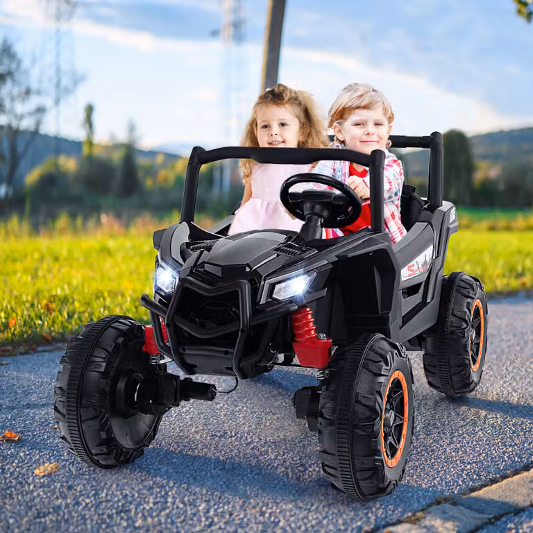 Veicolo elettrico per bambini Costway UTV 24V con trazione 4WD/2WD, motore 4x100W, controllo remoto, 2 posti, sospensioni e musica, colore nero