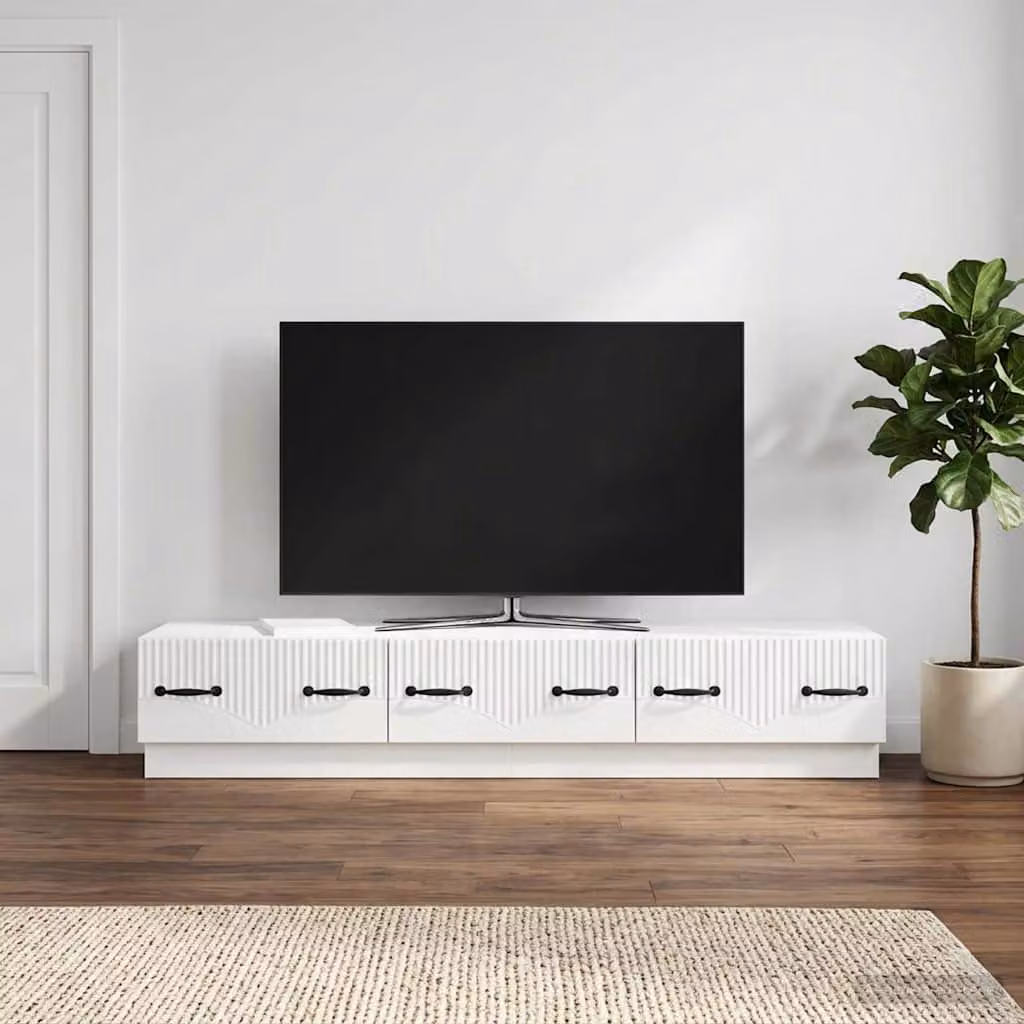 Mobile TV vidaXL Bianco Lucido in Legno MDF per Soggiorno L: 147 cm, P: 34,5 cm, H: 27 cm