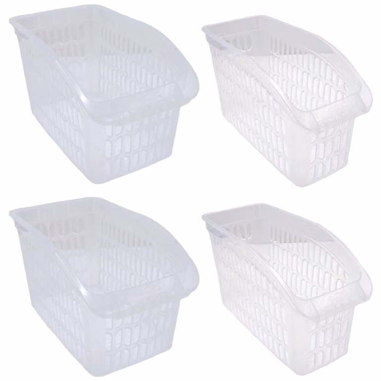 Set da 4 cestini portaoggetti trasparenti, cestini da armadio, organizer da scaffale, contenitori, cestini portaoggetti in plastica