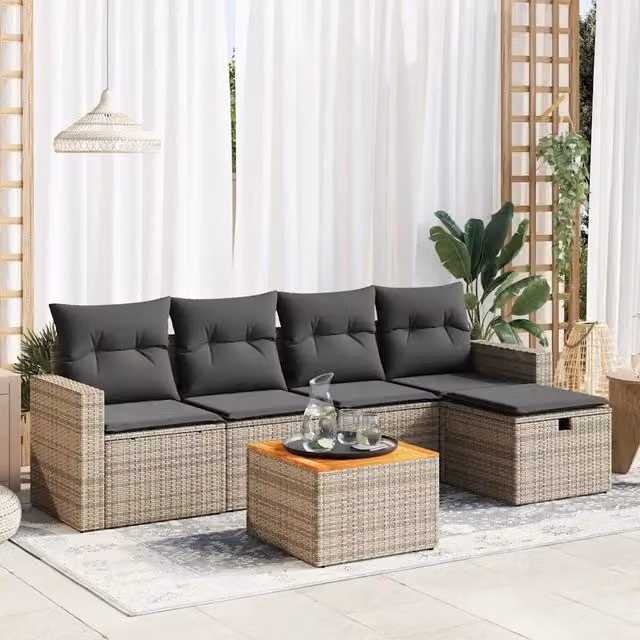 Set Divano da Giardino 6 pz con Cuscini Grigio in Polyrattan 3325784