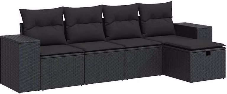 Set Divani da Giardino 5 pz con Cuscini in Polyrattan Nero