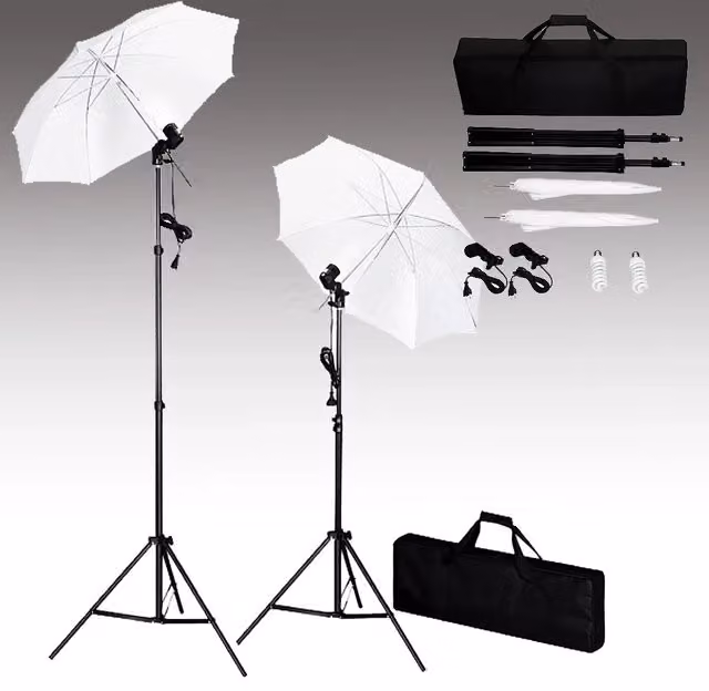 Kit Studio Fotografico vidaXL con Fondali Bianco e Nero, Ombrelli e Treppiedi Regolabili in Metallo e Alluminio – 1