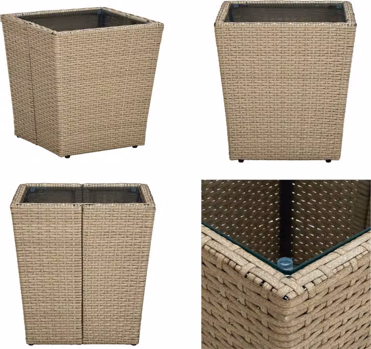 vidaXL Tavolino Beige 41,5x41,5x44 cm Poli rattan e vetro temperato - Tavolino - Tavolini - Tavolino - Tavoli da caffè