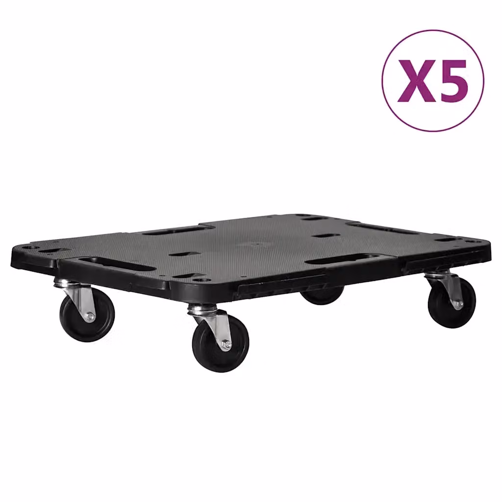 Set di 5 pedane di trasporto vidaXL in polipropilene e acciaio, colore nero, L 58 cm x P 38 cm x H 12 cm – 2