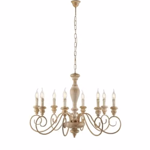 Lampadario Shabby Chic Cascina Bianco Tortora Vintage 8 Luci E14