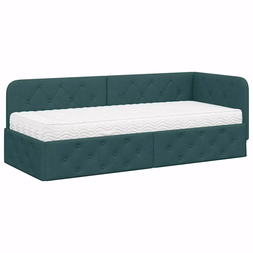 Cornice del letto ad angolo vidaXL in tessuto verde con chaise longue asimmetrica L: 200 cm, P: 80 cm, H: 72 cm – 2