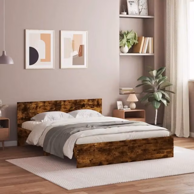 Giroletto con Testiera e LED Rovere Fumo 160x200 cm 3207599
