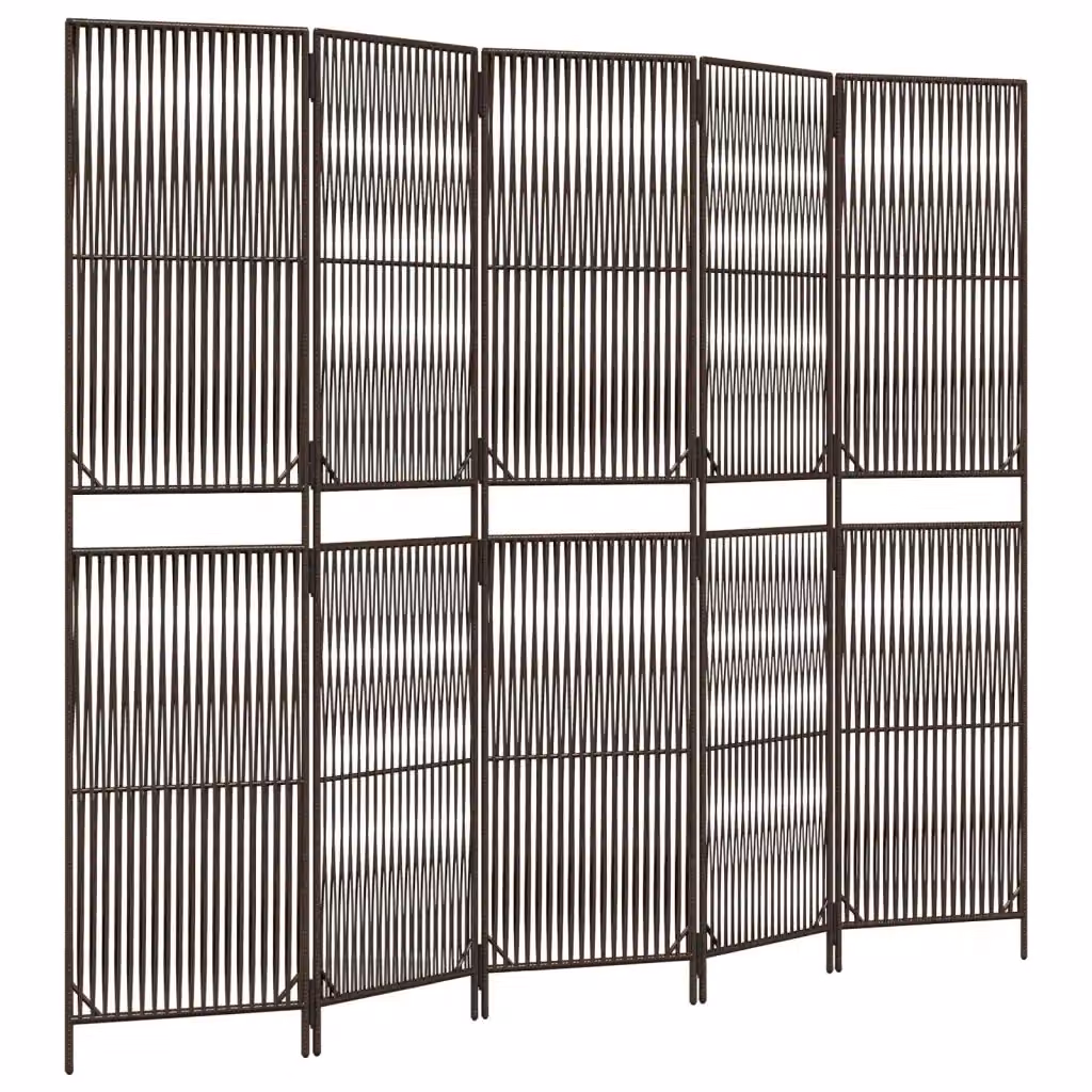Divisorio per ambienti vidaXL a 5 pannelli in polyrattan marrone con struttura in metallo – 2