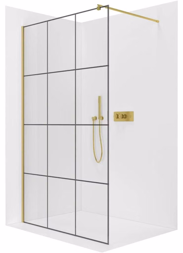CERANO - Box doccia Walk-in Onyx Round L/P - 8 mm - montante rotondo - dorato, vetro industriale - 160x200 cm