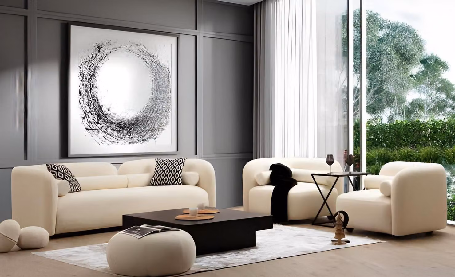 Schwarz-Rote Designer Wohnzimmer Sofagarnitur Designer Couchen 3tlg
