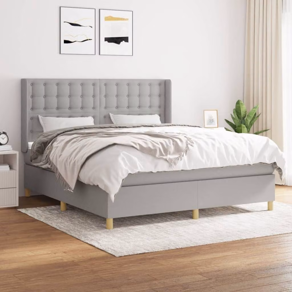 The Living Store Letto a molle con materasso grigio chiaro 160x200 cm in tessuto