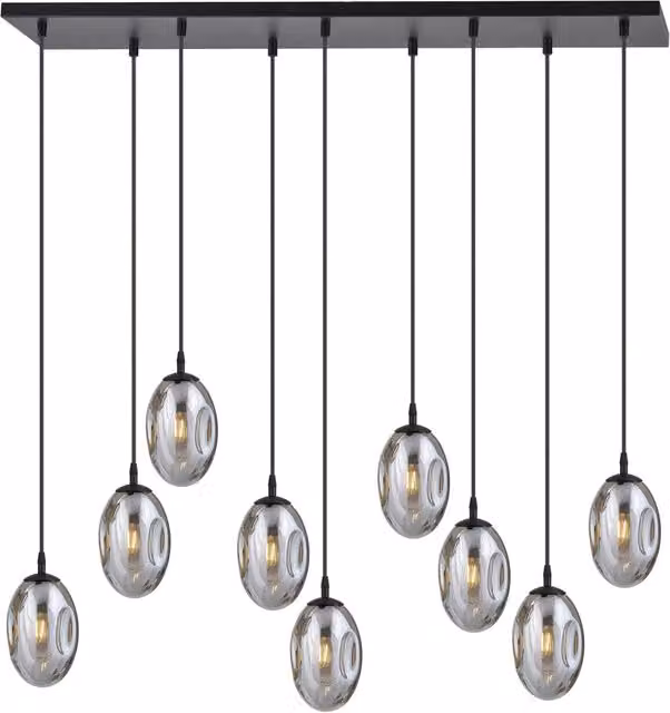 Sospensione Minimal 9 Luci Morigena Acciaio Nero E Vetro Fumè