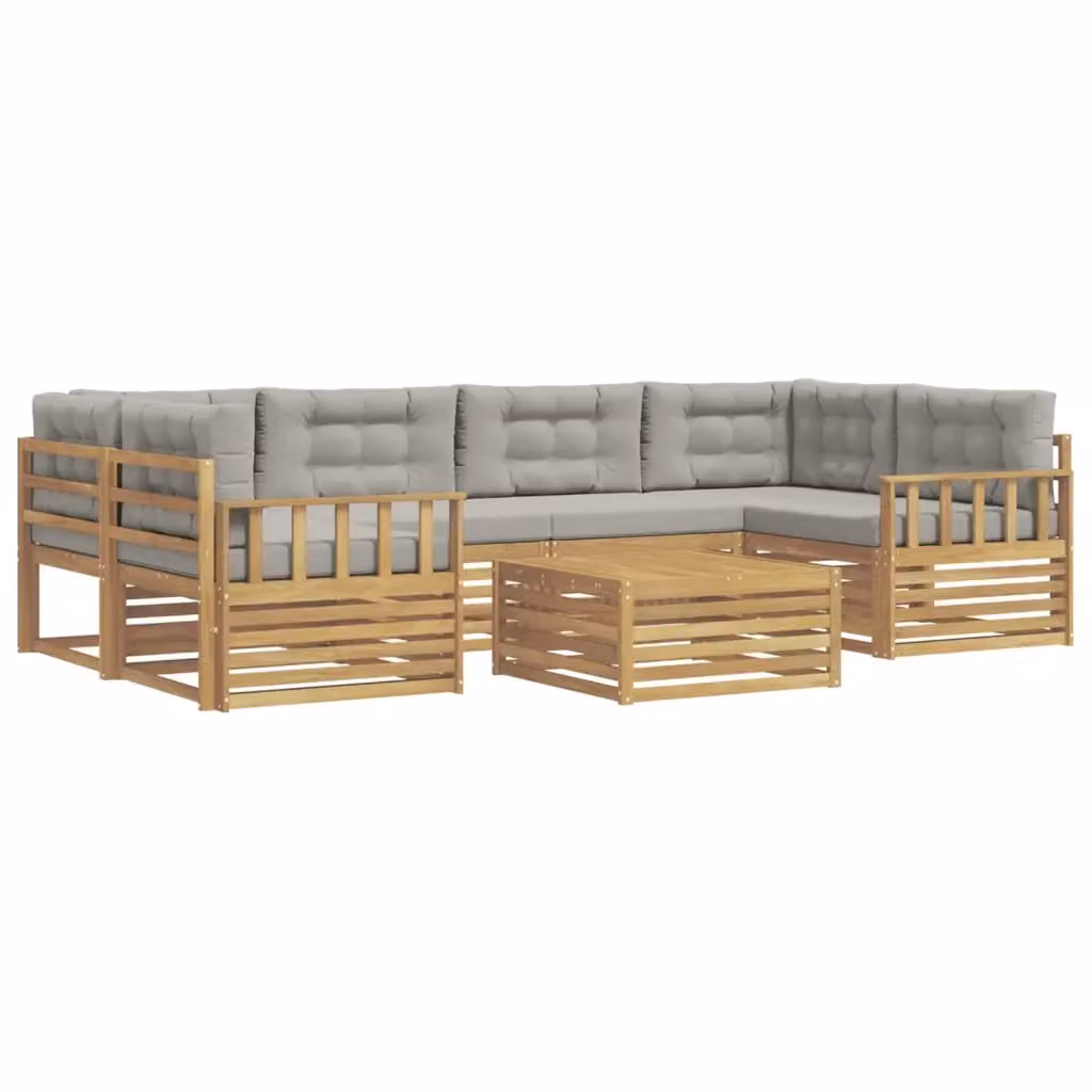 Set di divani da esterno 7 pezzi vidaXL in legno di acacia con cuscini Bianco e Grigio – 2