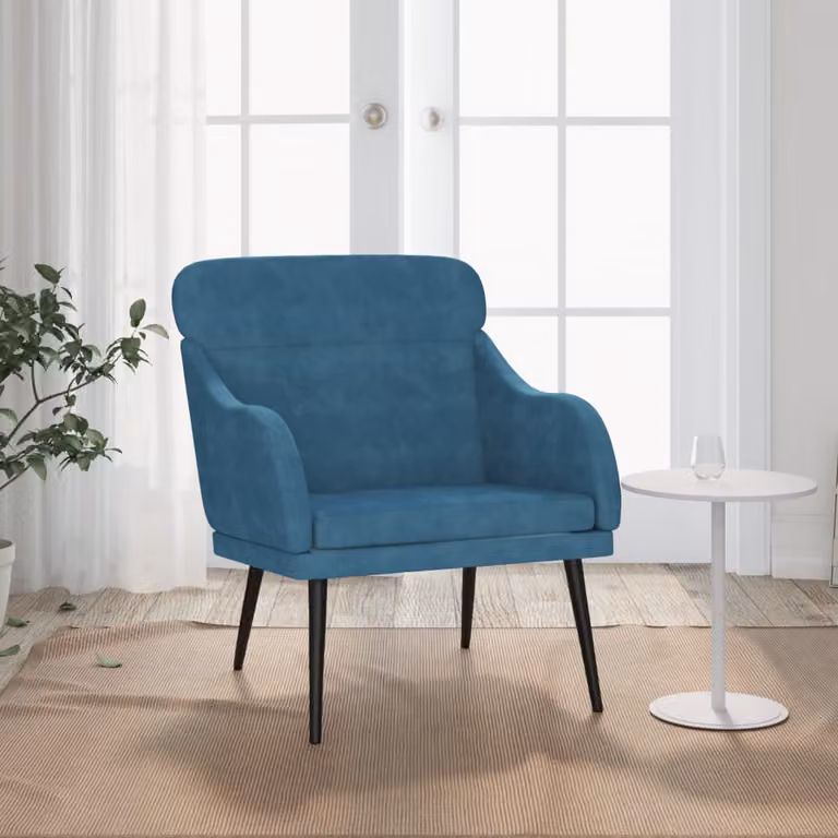 Poltrona relax blu in velluto con struttura in metallo vidaXL L: 63 cm, P: 76 cm, H: 80 cm