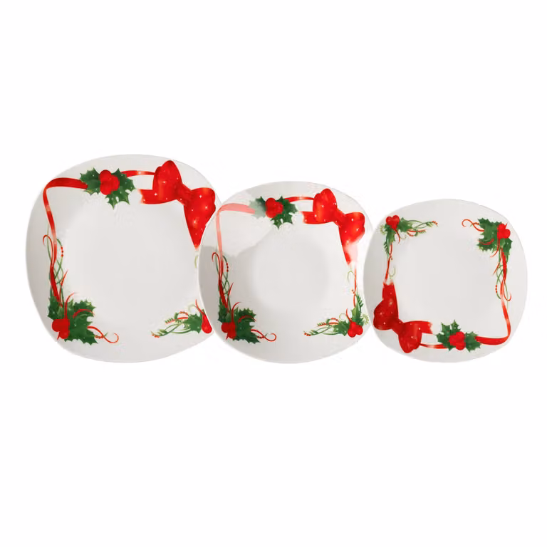 Servizio di piatti Merry Ribbon Vestiamo Casa in porcellana con decoro floreale rosso e bianco, 18 pezzi