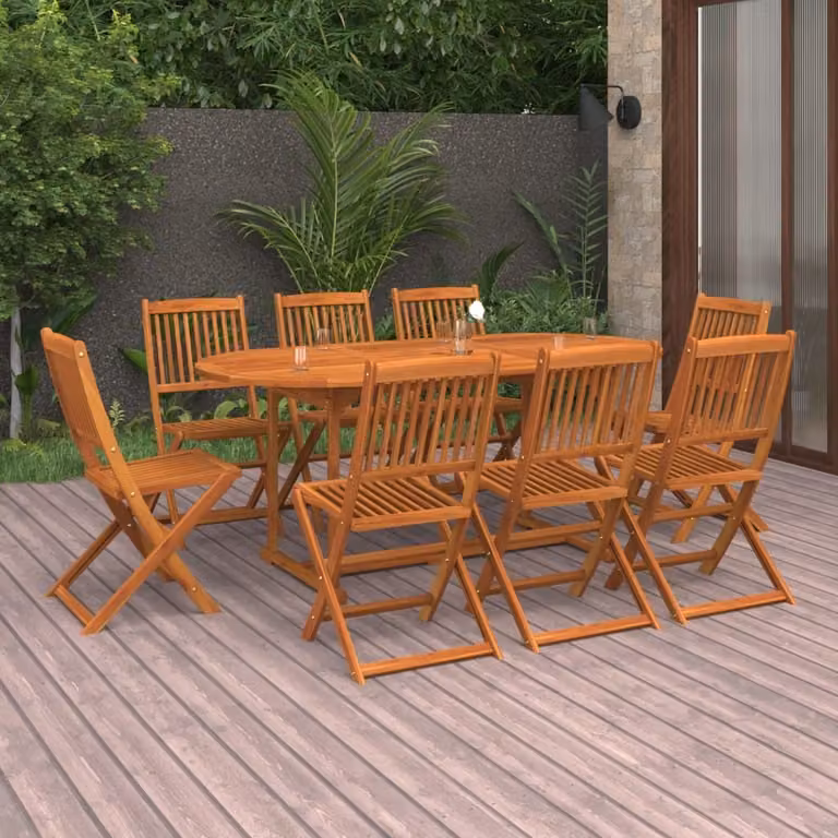 The Living Store 9 pezzi. Set da pranzo da giardino in legno massiccio di acacia