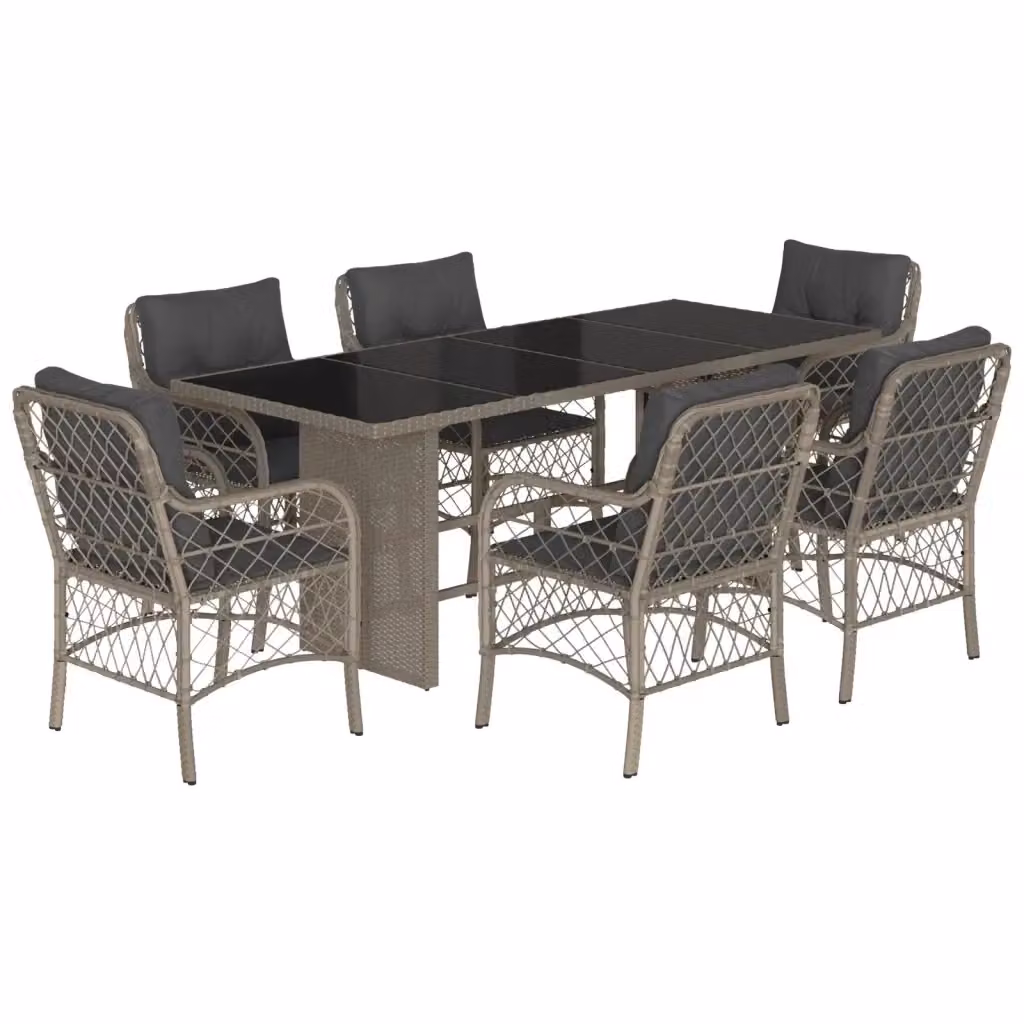Set da pranzo da giardino vidaXL in polyrattan e vetro, 7 pezzi, grigio antracite – 2